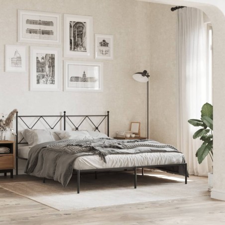 Cadre de lit métal sans matelas avec tête de lit noir 150x200cm 