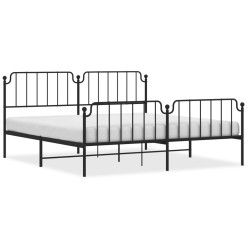 Cadre de lit métal sans matelas avec pied de lit noir 200x200cm 
