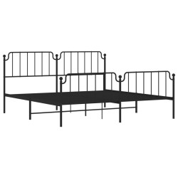 Cadre de lit métal sans matelas avec pied de lit noir 200x200cm 
