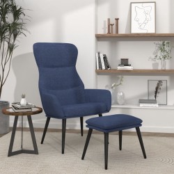 Chaise de relaxation avec tabouret Bleu Tissu 