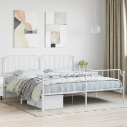Cadre de lit métal sans matelas et pied de lit blanc 200x200 cm 