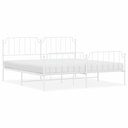 Cadre de lit métal sans matelas et pied de lit blanc 200x200 cm 