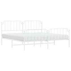 Cadre de lit métal sans matelas et pied de lit blanc 200x200 cm 
