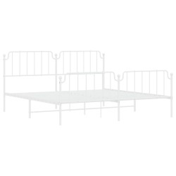 Cadre de lit métal sans matelas et pied de lit blanc 200x200 cm 