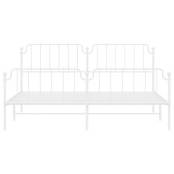 Cadre de lit métal sans matelas et pied de lit blanc 200x200 cm 