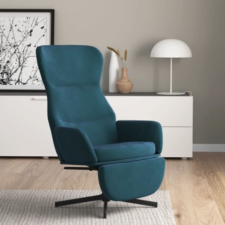 Chaise de relaxation avec repose-pied Bleu Velours 