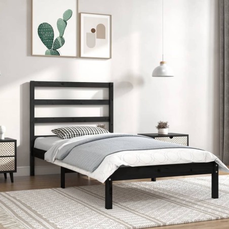 Cadre de lit sans matelas noir 100x200 cm bois massif de pin 