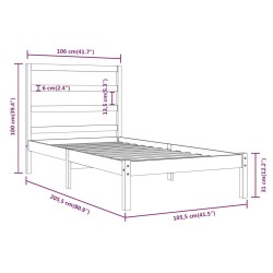 Cadre de lit sans matelas noir 100x200 cm bois massif de pin 