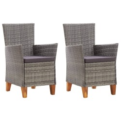 Chaises de jardin lot de 2 avec coussins Résine tressée Gris 