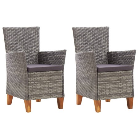 Chaises de jardin lot de 2 avec coussins Résine tressée Gris 