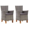 Chaises de jardin lot de 2 avec coussins Résine tressée Gris 