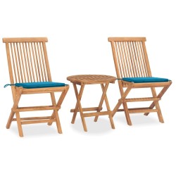 Ensemble à manger d'extérieur pliable avec coussin 3 pcs Teck 