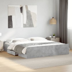 Cadre de lit avec tiroirs sans matelas gris béton 180x200 cm 
