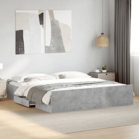 Cadre de lit avec tiroirs sans matelas gris béton 180x200 cm 