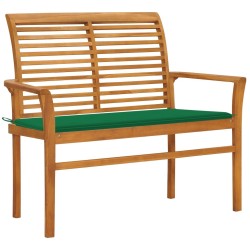 Banc de jardin avec coussin vert 112 cm Bois de teck massif 