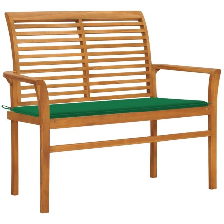 Banc de jardin avec coussin vert 112 cm Bois de teck massif 
