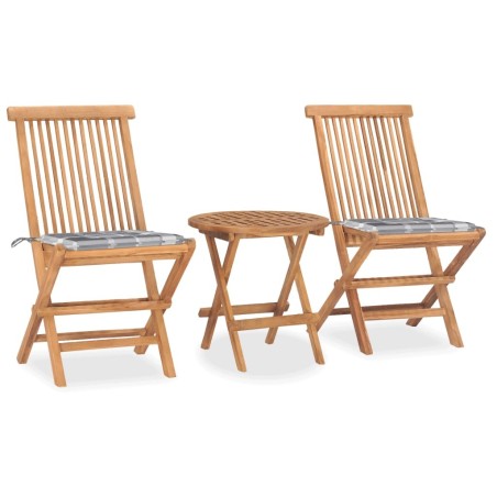 Ensemble à manger d'extérieur pliable avec coussin 3 pcs Teck 