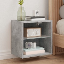 Tables de chevet murales avec lumières LED 2 pcs gris béton 