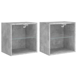 Tables de chevet murales avec lumières LED 2 pcs gris béton 