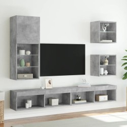 Tables de chevet murales avec lumières LED 2 pcs gris béton 