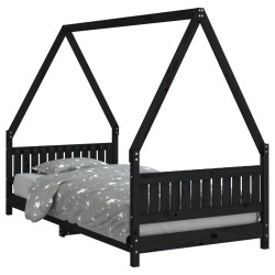Cadre de lit pour enfants noir 90x190 cm bois de pin massif 