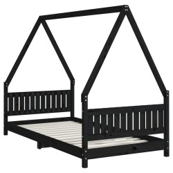 Cadre de lit pour enfants noir 90x190 cm bois de pin massif 