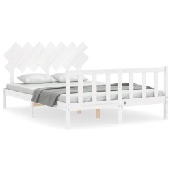 Cadre de lit sans matelas blanc bois de pin massif 