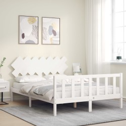 Cadre de lit sans matelas blanc bois de pin massif 
