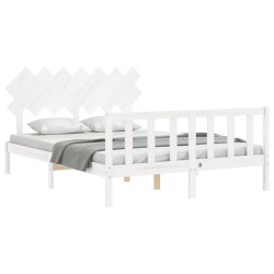 Cadre de lit sans matelas blanc bois de pin massif 