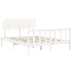 Cadre de lit sans matelas blanc bois de pin massif 