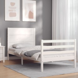 Cadre de lit sans matelas blanc bois massif 