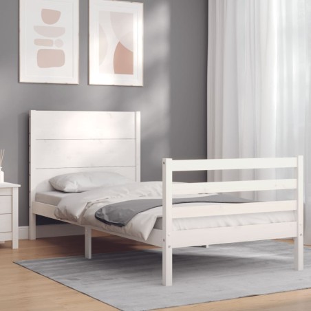 Cadre de lit sans matelas blanc bois massif 