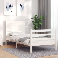 Cadre de lit sans matelas blanc bois massif 