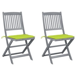 Chaises pliables d'extérieur lot de 2 et coussins Bois d'acacia 