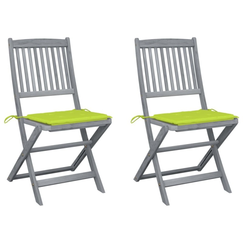 Chaises pliables d'extérieur lot de 2 et coussins Bois d'acacia 