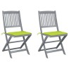 Chaises pliables d'extérieur lot de 2 et coussins Bois d'acacia 
