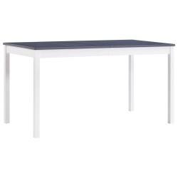 Table à manger Blanc et gris 140x70x73 cm Bois de pin 