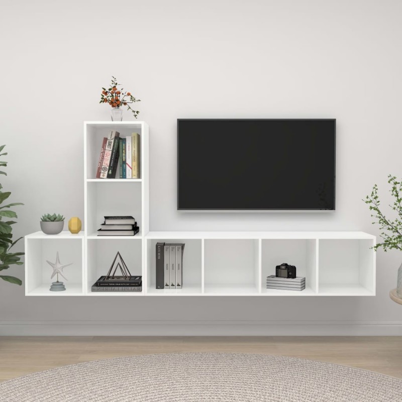 Ensemble de meuble TV 3 pcs Blanc Bois d'ingénierie Ensemble de meuble TV 3 pcs Blanc Bois d'ingénierie