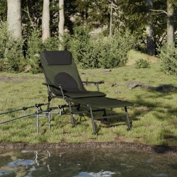 Chaise longue de pêche avec pieds à boue réglables pliable vert 