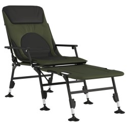 Chaise longue de pêche avec pieds à boue réglables pliable vert 
