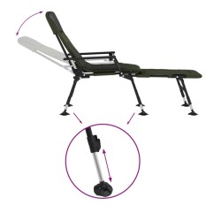 Chaise longue de pêche avec pieds à boue réglables pliable vert 