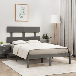 Cadre de lit sans matelas gris 135x190 cm bois massif 