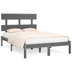 Cadre de lit sans matelas gris 135x190 cm bois massif 