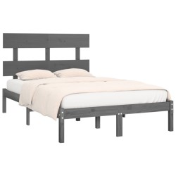 Cadre de lit sans matelas gris 135x190 cm bois massif 
