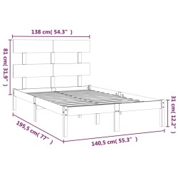 Cadre de lit sans matelas gris 135x190 cm bois massif 