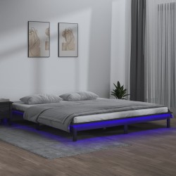 Cadre de lit à LED sans matelas gris 135x190 cm bois massif 
