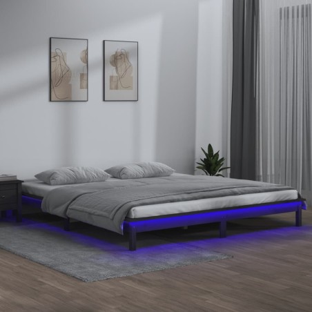 Cadre de lit à LED sans matelas gris 135x190 cm bois massif 