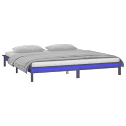 Cadre de lit à LED sans matelas gris 135x190 cm bois massif 