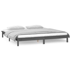 Cadre de lit à LED sans matelas gris 135x190 cm bois massif 