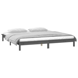 Cadre de lit à LED sans matelas gris 135x190 cm bois massif 